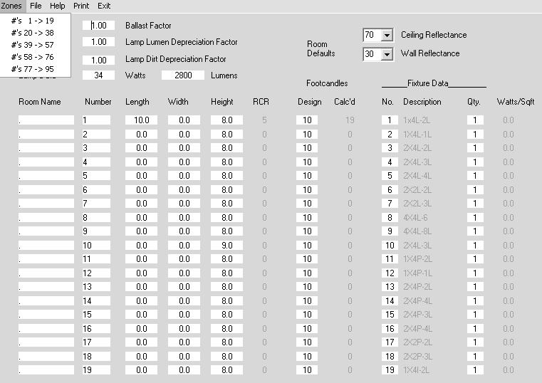 Zonal Cavity Calculations Program screen view