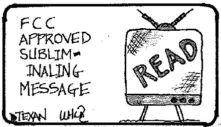 Subliminal messaging editorial cartoon